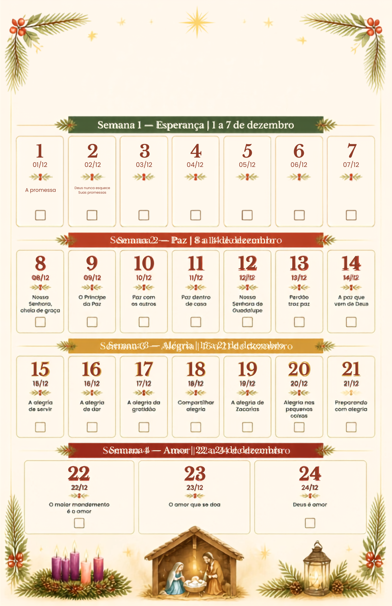 Prévia do calendário do guia Advento em Família